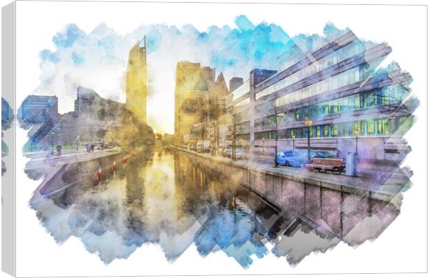 Watercolors of the cityscape of The Hague Canvas Print by Ankor Light