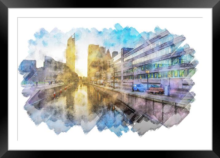 Watercolors of the cityscape of The Hague Framed Mounted Print by Ankor Light