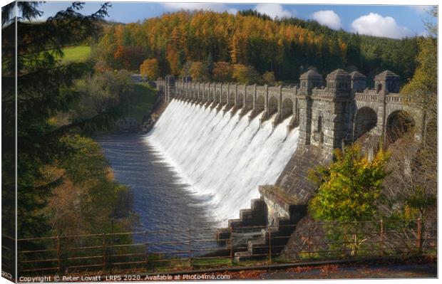 Lake Vyrnwy Dam in Autumn Canvas Print by Peter Lovatt  LRPS