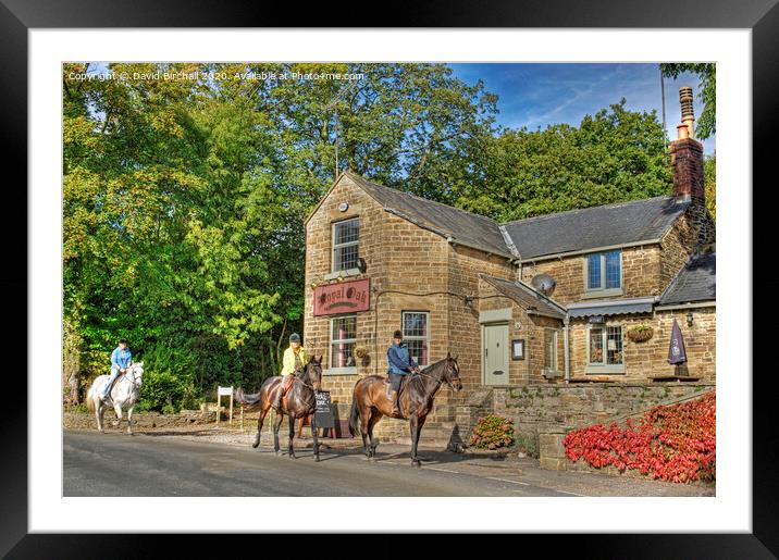 Horse riders at Royal Oak pub, Millthorpe, Derbysh Framed Mounted Print by David Birchall