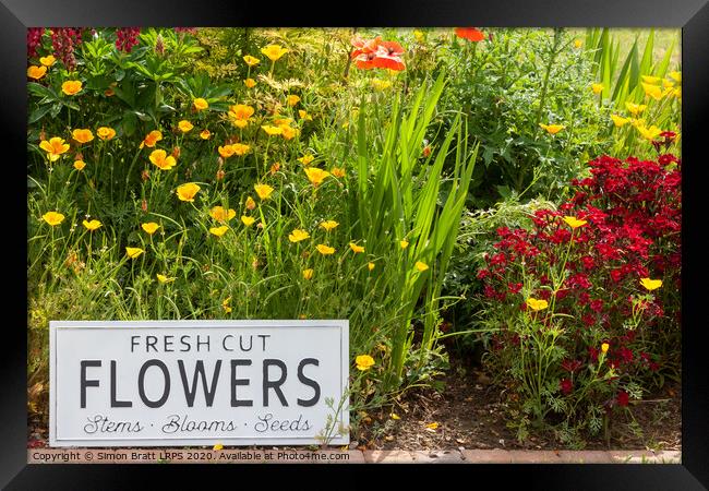 Garden flowers with fresh cut flower sign 0751 Framed Print by Simon Bratt LRPS
