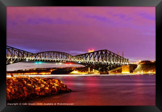 The St Lawrence River and the Pont du Quebec at sunset Framed Print by Colin Woods