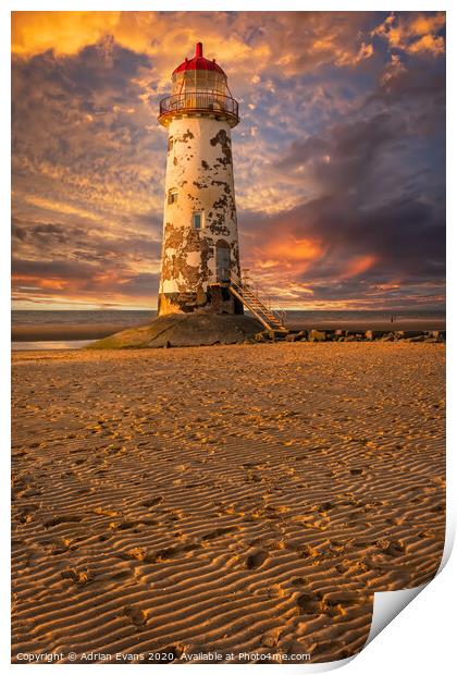Talacre Lighthouse Sunset Wales Print by Adrian Evans