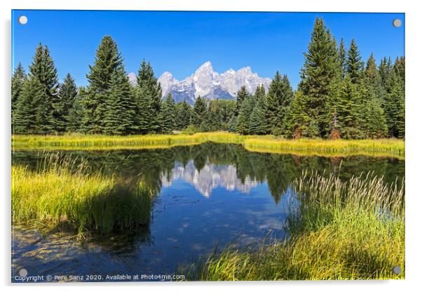 Schwabacher landing with its reflection. Grand Teton national park, WY, USA Acrylic by Pere Sanz