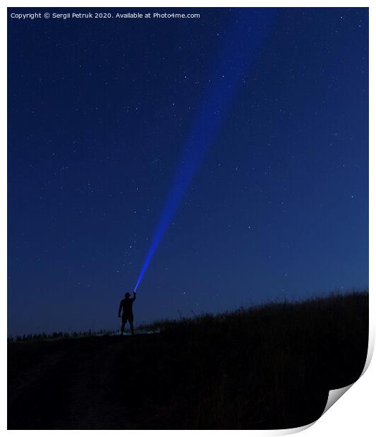 Silhouette of man on a background of stars..Man desires guess looking at the stars. Print by Sergii Petruk