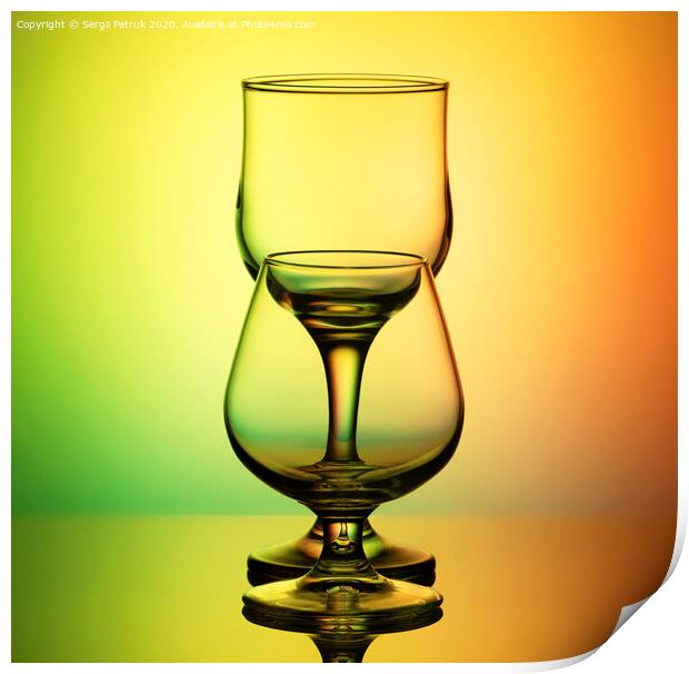 empty glasses on a yellow-green background Print by Sergii Petruk