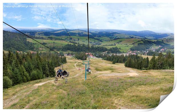 Chairlift with a mountain landscape of the Karpat mountains Print by Sergii Petruk