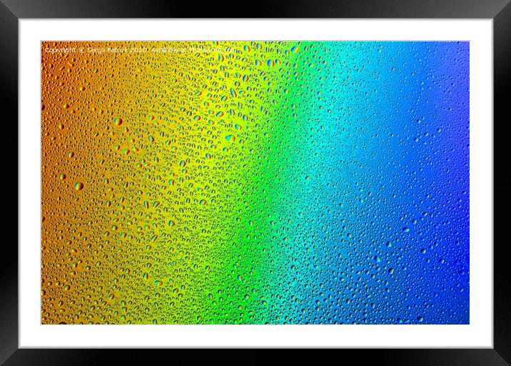 Drops of water on a rainbow background. Framed Mounted Print by Sergii Petruk