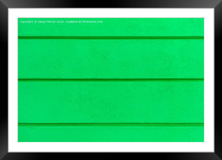 Concrete wall texture bright green plaster with horizontal dividing grooves on the wall. Framed Mounted Print by Sergii Petruk
