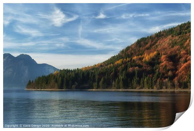 Autumn Reflections on Lake Walchen, Bavaria Print by Kasia Design