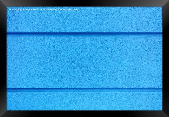 Concrete wall texture bright blue plaster with horizontal dividing grooves on the wall. Framed Print by Sergii Petruk