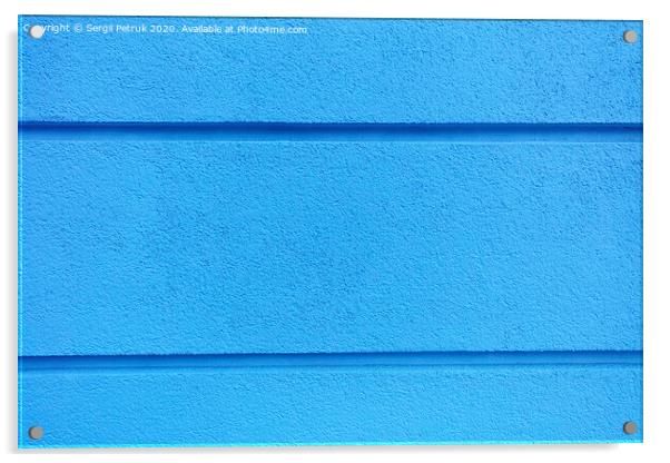 Concrete wall texture bright blue plaster with horizontal dividing grooves on the wall. Acrylic by Sergii Petruk