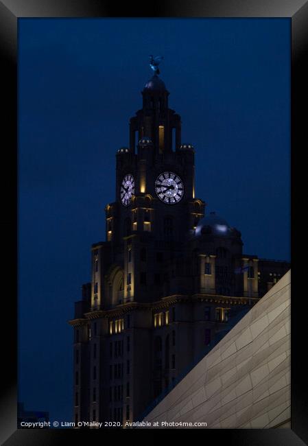 Liverbird Watches Over the Liverpool Waterfront Framed Print by Liam Neon