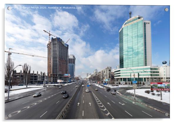 View overcity traffic on Peremogi Prospect in Kyiv Acrylic by Sergii Petruk