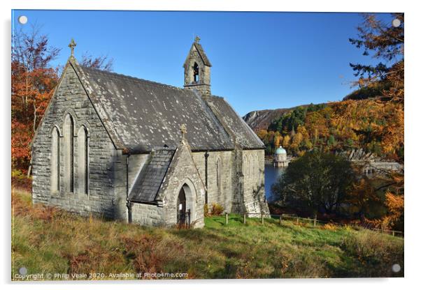 Nantgwyllt Church, Elan Valley in Autumn. Acrylic by Philip Veale