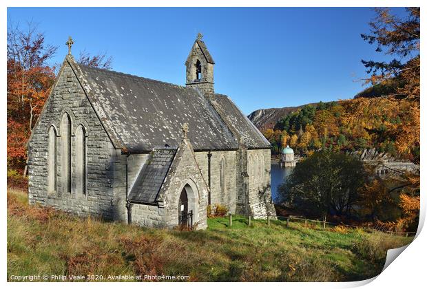Nantgwyllt Church, Elan Valley in Autumn. Print by Philip Veale