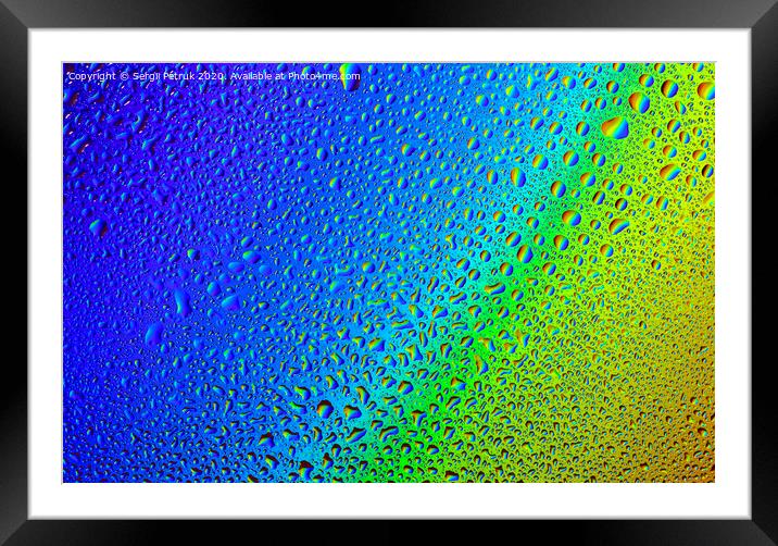 Drops of water on a rainbow background. Framed Mounted Print by Sergii Petruk