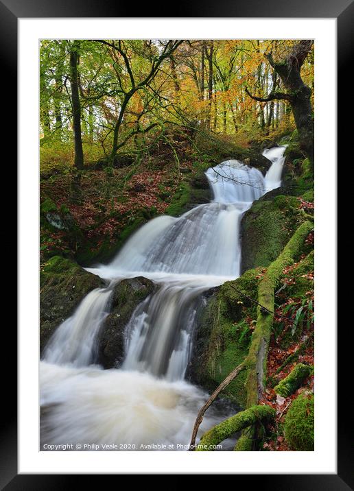 Elan Valley Waterfall in Autumn. Framed Mounted Print by Philip Veale