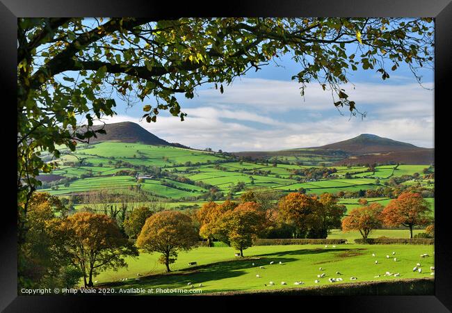 Sugar Loaf and Skirrid Mountains Autumn Shades. Framed Print by Philip Veale