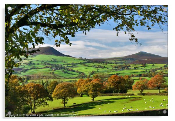 Sugar Loaf and Skirrid Mountains Autumn Shades. Acrylic by Philip Veale