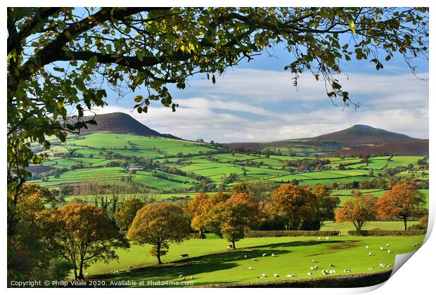 Sugar Loaf and Skirrid Mountains Autumn Shades. Print by Philip Veale