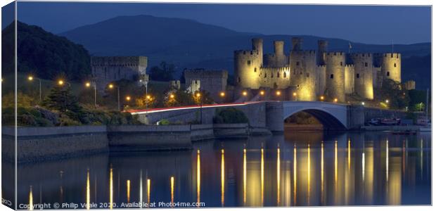 Conwy Castle's Enchanting Night Time Reflection Canvas Print by Philip Veale
