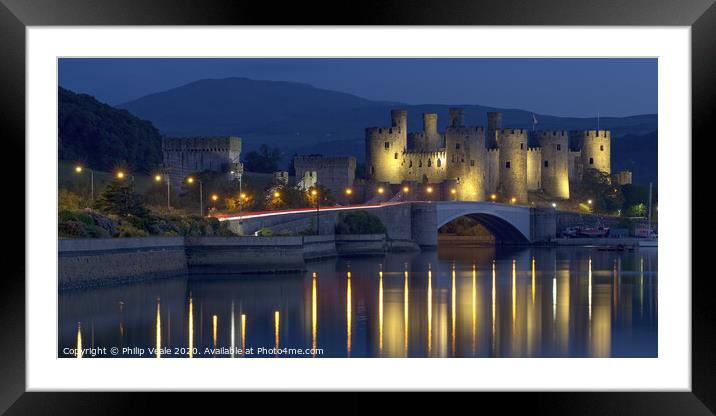 Conwy Castle's Enchanting Night Time Reflection Framed Mounted Print by Philip Veale