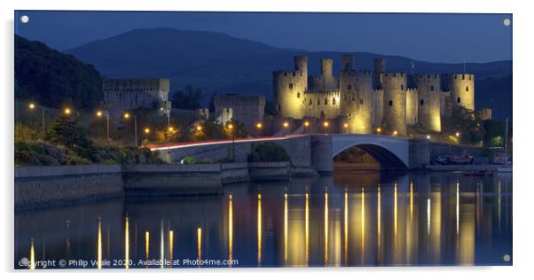 Conwy Castle's Enchanting Night Time Reflection Acrylic by Philip Veale