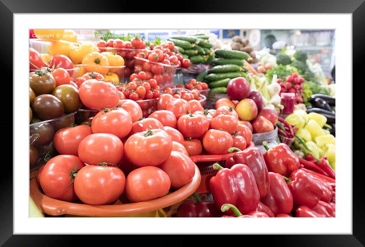 tomatoes, cucumbers, peppers and other vegetables for sale on the market Framed Mounted Print by Sergii Petruk