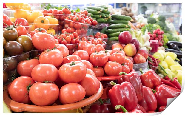 tomatoes, cucumbers, peppers and other vegetables for sale on the market Print by Sergii Petruk