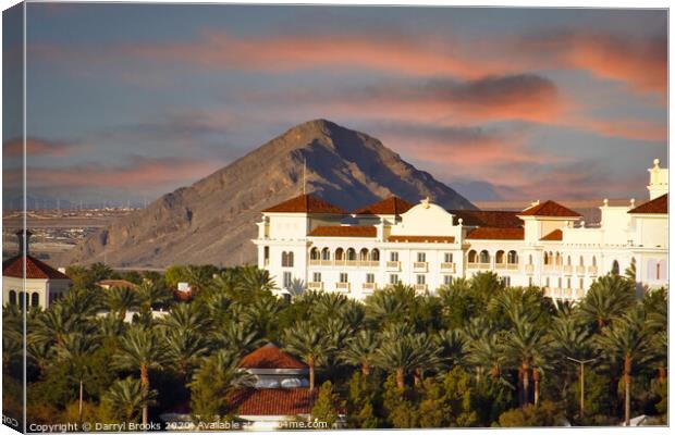 Stucco Resort at Foot of Mountain Canvas Print by Darryl Brooks