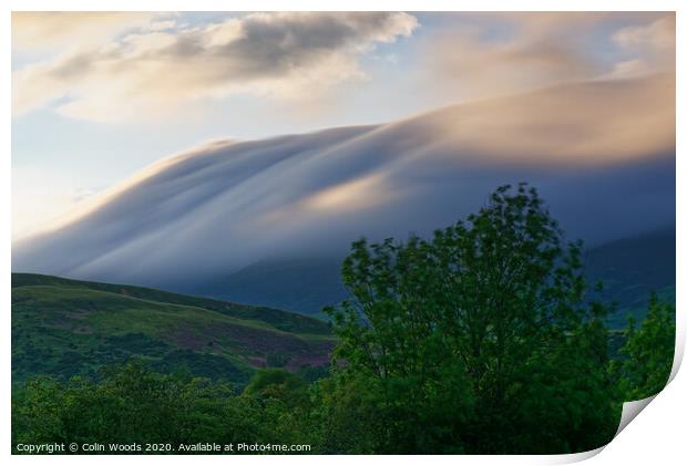 Cloud cap on Skiddaw in the Lake District Print by Colin Woods