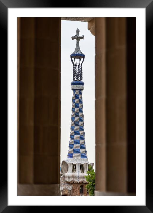 Detail of colorful mosaic work of Park Guell. Framed Mounted Print by Arpad Radoczy