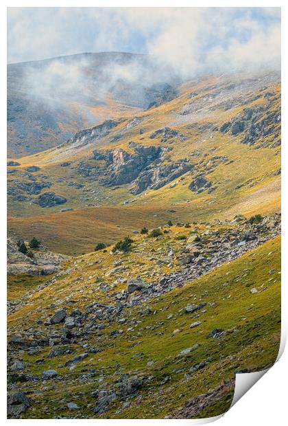 Nice valley from Spain, mountain Pyrenees (named Valley Nuria) Print by Arpad Radoczy