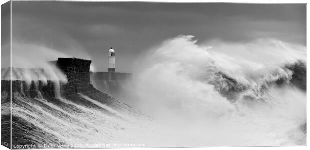Porthcawl Lighthouse Meets Freya's Fury. Canvas Print by Philip Veale