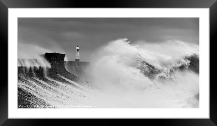 Porthcawl Lighthouse Meets Freya's Fury. Framed Mounted Print by Philip Veale
