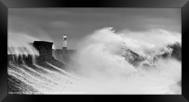 Porthcawl Lighthouse Meets Freya's Fury. Framed Print by Philip Veale