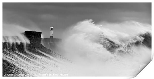 Porthcawl Lighthouse Meets Freya's Fury. Print by Philip Veale