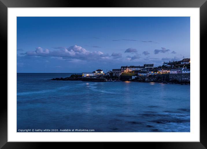 Coverack at night with calm sea Framed Mounted Print by kathy white
