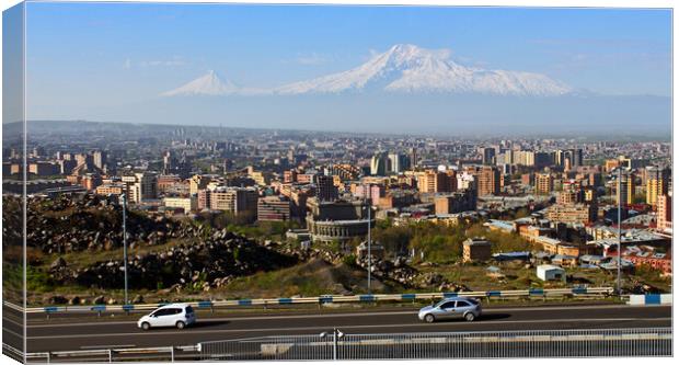 Legendary mount Ararat and Yerevan city. Canvas Print by Mikhail Pogosov