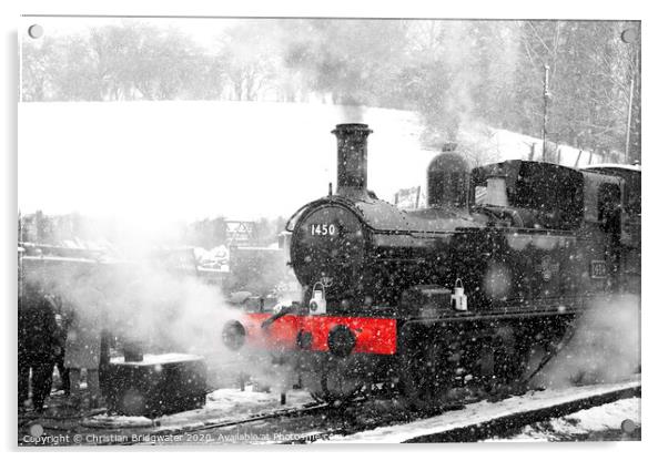 Steam train in snow Acrylic by Christian Bridgwater