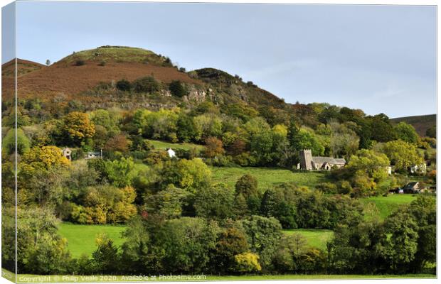 St. Martin's Church, Cwmyoy in Autumn. Canvas Print by Philip Veale