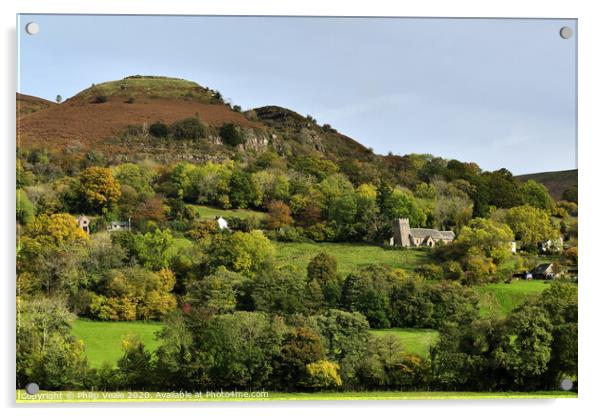 St. Martin's Church, Cwmyoy in Autumn. Acrylic by Philip Veale