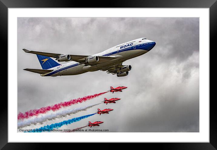 BOAC 747 and Red Arrows Framed Mounted Print by Emma Woodhouse
