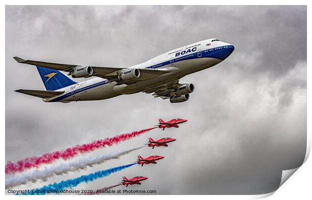BOAC 747 and Red Arrows Print by Emma Woodhouse