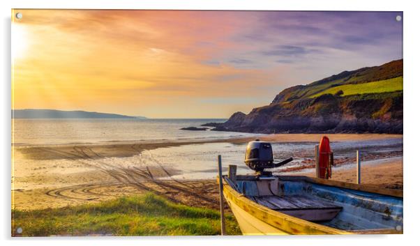Pwll Gwaelod Sunset, Pembrokeshire, Wales, UK Acrylic by Mark Llewellyn