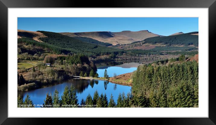 Brecon Beacons and Pentwyn Reservoir Reflection. Framed Mounted Print by Philip Veale