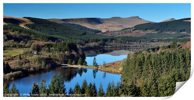Brecon Beacons and Pentwyn Reservoir Reflection. Print by Philip Veale