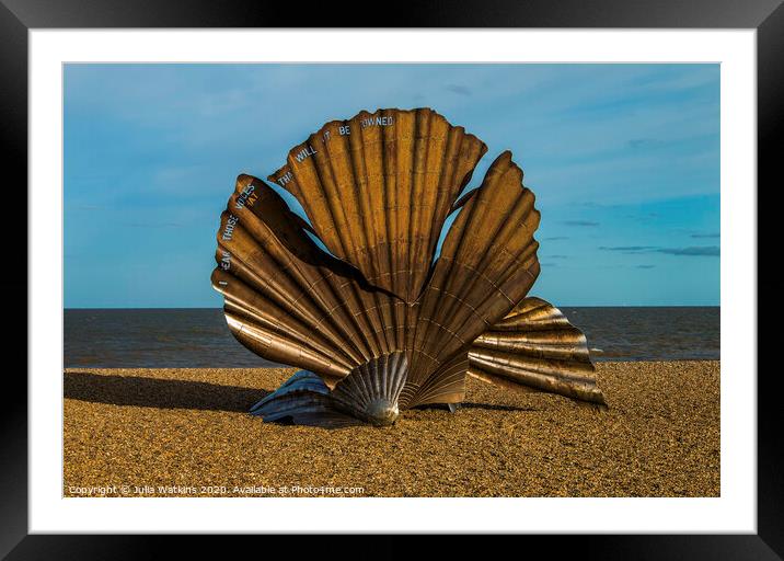 large shell sculpture at Aldburgh beach Framed Mounted Print by Julia Watkins