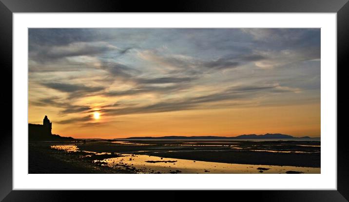 Ayr`s moody Greenan beach  and Arran sunset Framed Mounted Print by Allan Durward Photography